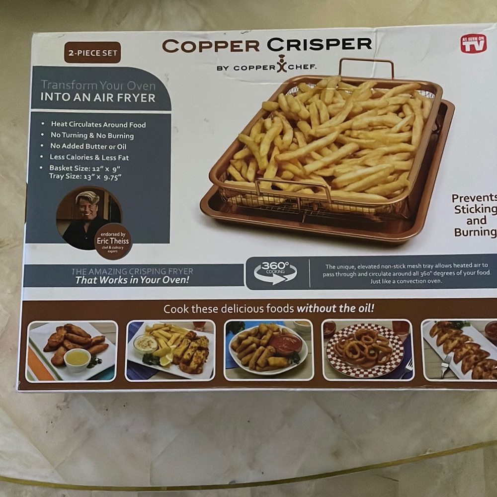 COPPER CHEF 2 -PIECE  SET COPPER CRISPER TRANSFORM YOUR OVEN INTO AN AIR FRYER